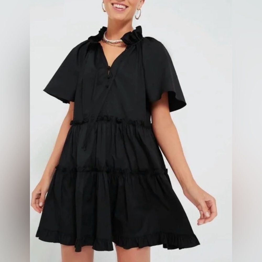 Pomander Place by Tuckernuck Black Adeline Dress sz XL Mini Ruffle Tiered